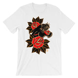 "Panther & Roses" Unisex short sleeve t-shirt by Myke Chambers.